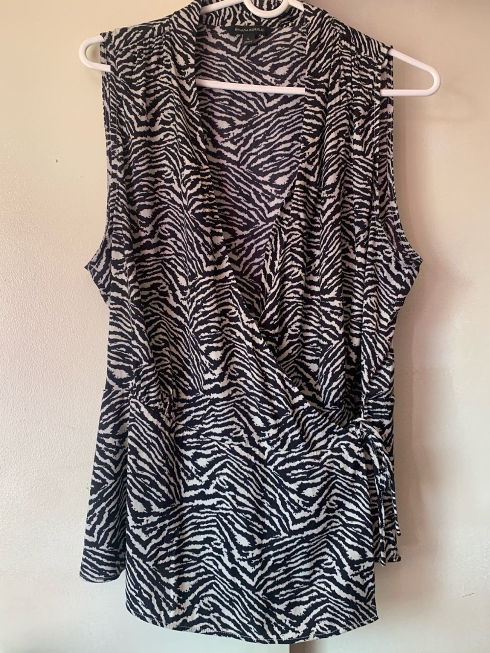 Banana Republic Black & White Zebra Print Sleeveless Wrap Tunic